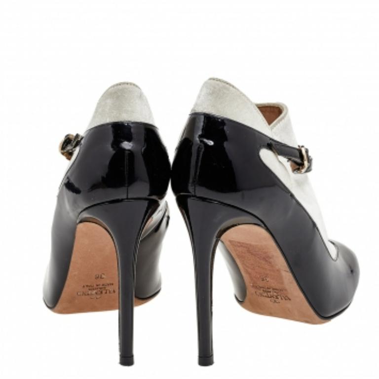 Donna Valentino Pumps con cinturino a T in vernice e velluto bianco/nero taglia 36 in vendita