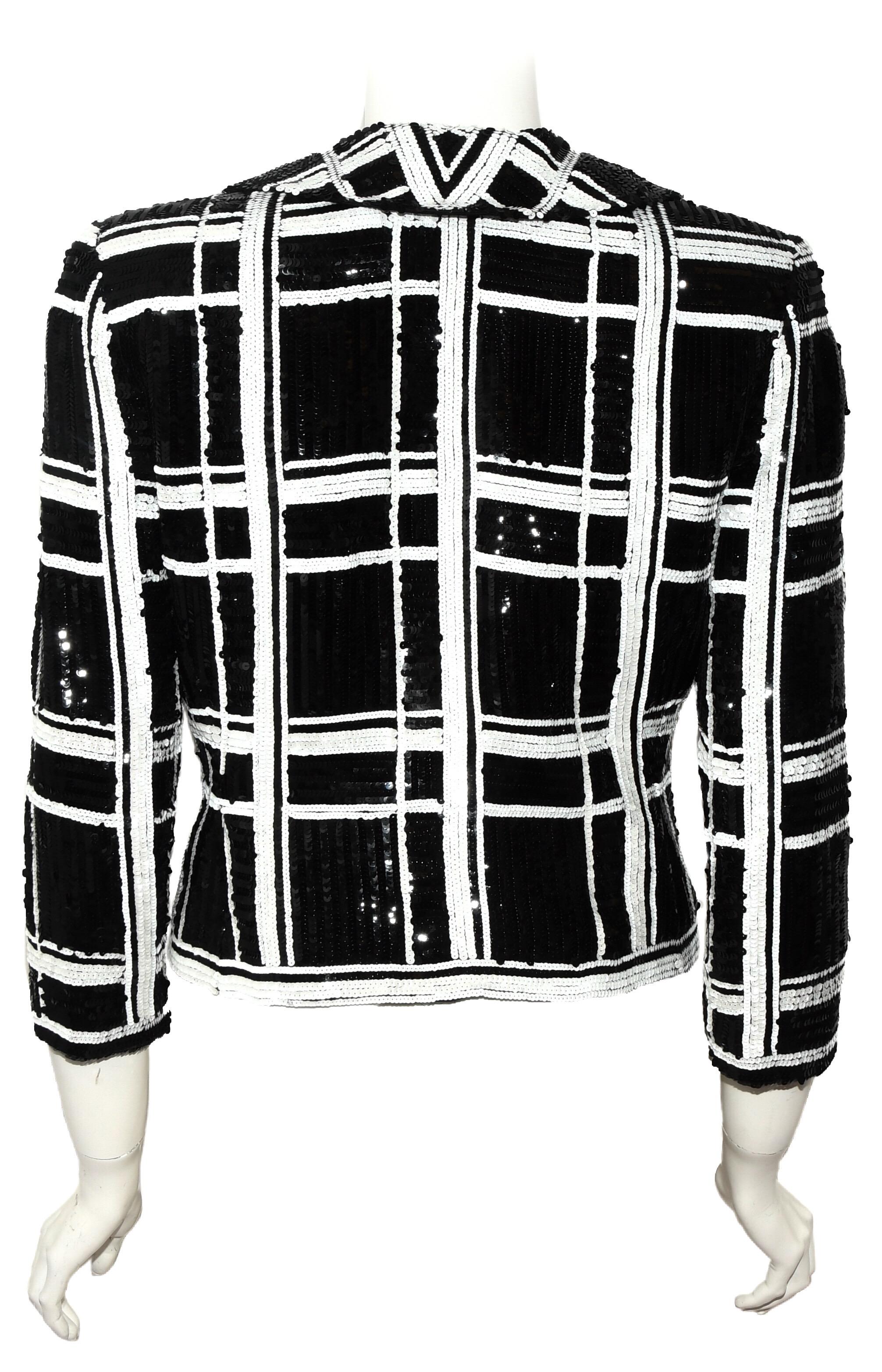 Valentino Black & White Sequined Check Crop Jacket  In Excellent Condition In Palm Beach, FL