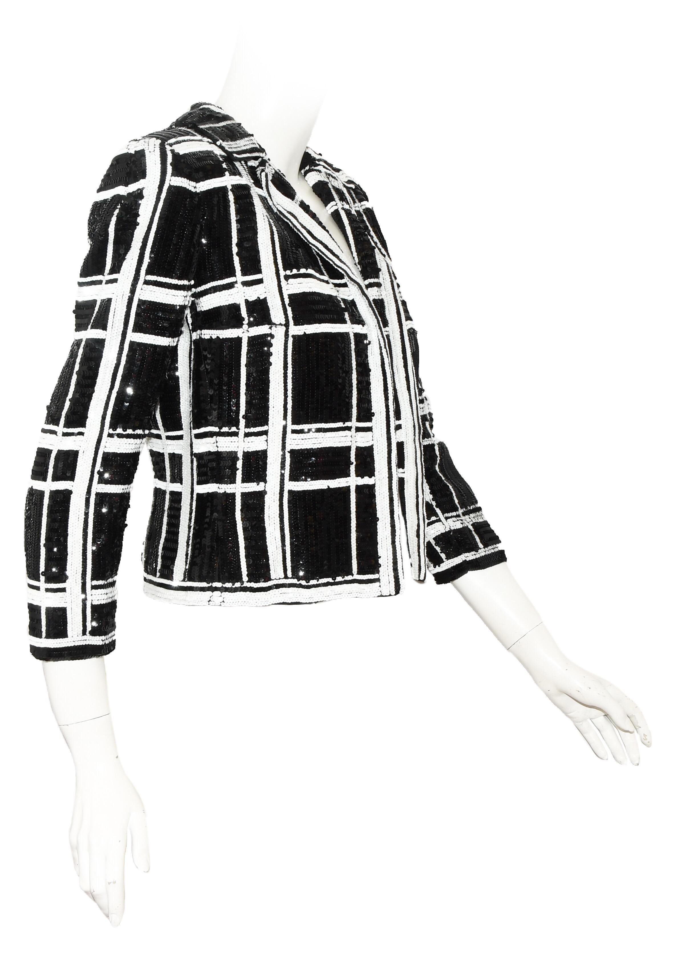 Women's Valentino Black & White Sequined Check Crop Jacket 