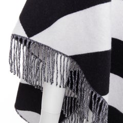 VALENTINO black white stripes logo double layer poncho scarf top