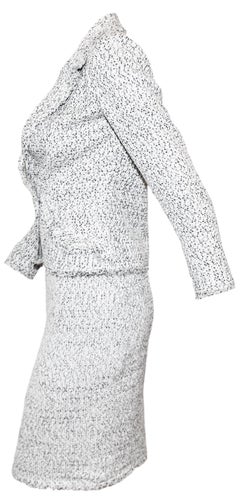 Valentino Black & White Tweed Fringe Skirt Suit