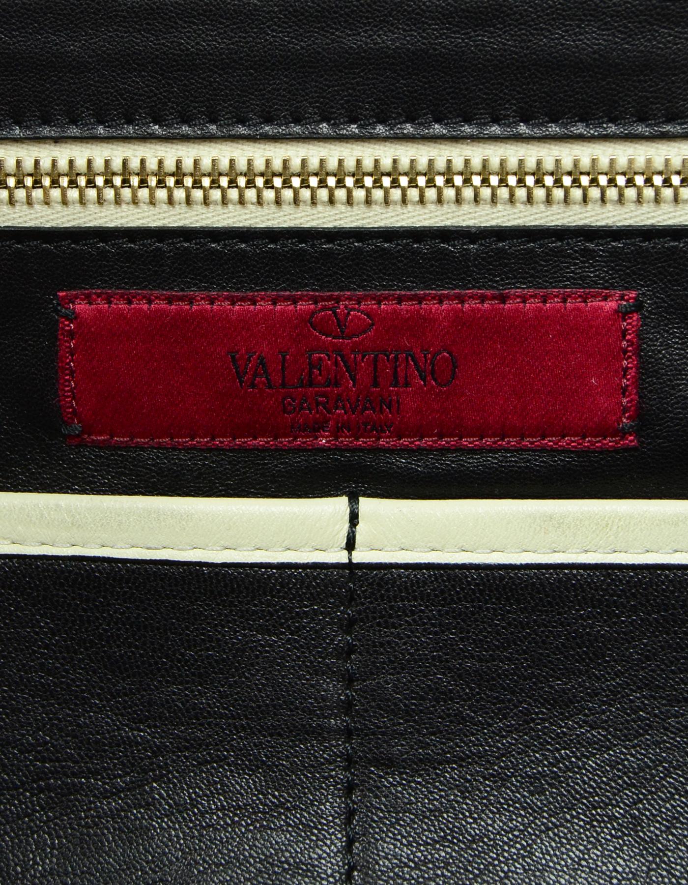 Valentino Black White Vitello Leather Medium Rockstud Winged Tote w/ Strap 3