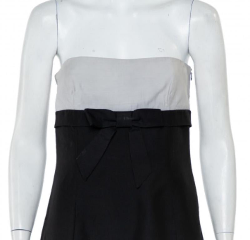 Women's Valentino Black & White Wool & Silk Blend Bow Detail Strapless Tube Dress M For Sale