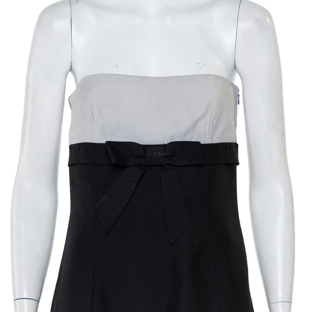 Women's Valentino Black & White Wool & Silk Blend Bow Detail Strapless Tube Dress M For Sale