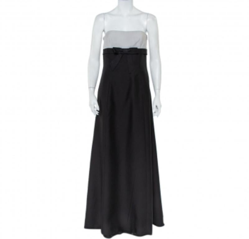 Valentino Black & White Wool & Silk Blend Bow Detail Strapless Tube Dress M For Sale
