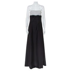 Valentino - Robe tube sans bretelles en laine et soie noire et blanche avec nœud