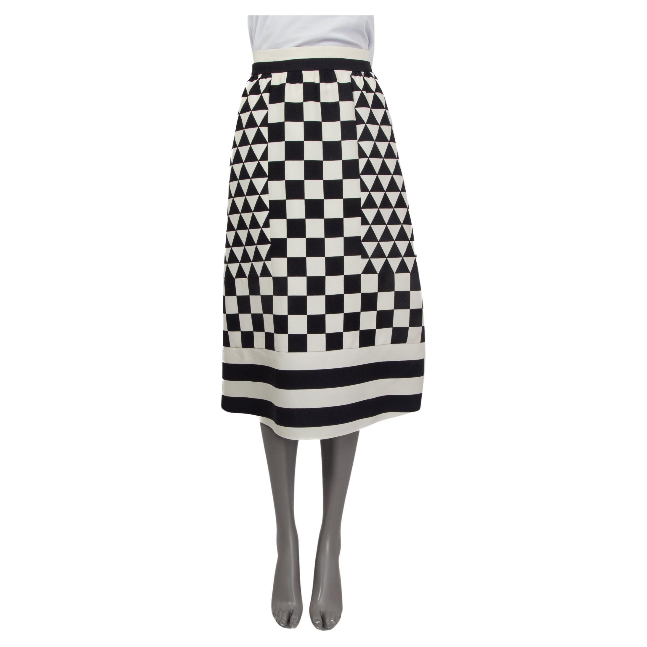 VALENTINO black & white wool & silk CHECK MIDI Skirt 38 XS For Sale