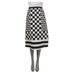 VALENTINO black & white wool & silk CHECK MIDI Skirt 38 XS
