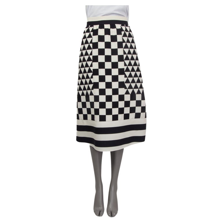 VALENTINO black and white wool and silk CHECK MIDI Skirt 38 XS For 