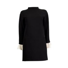 VALENTINO black wool blend RUFFLED CUFF 3/4 Sleeve MINI Dress 38