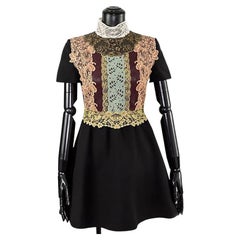 VALENTINO BLACK WOOL DRESS with LACE size 36 - XS