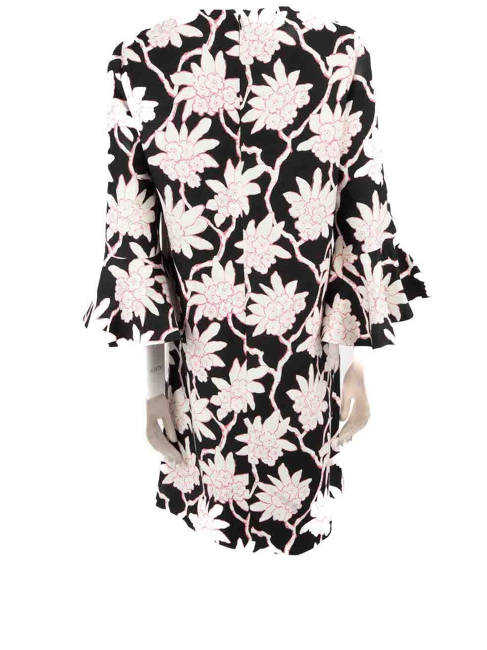 Valentino Black Wool Floral Print Mini Dress Size XL In New Condition For Sale In London, GB