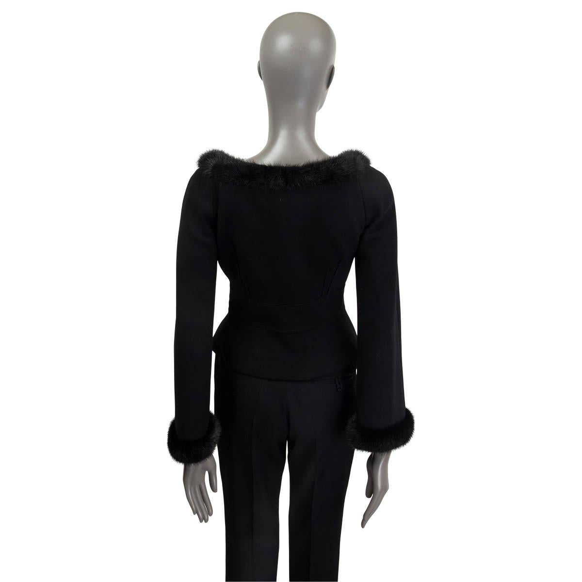 Women's VALENTINO black wool FUR TRIM BELTED Blazer Jacket 6 S