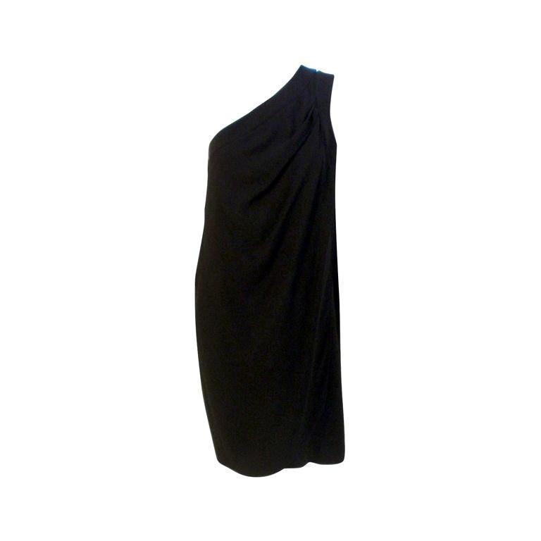 Valentino Black wool One Shoulder Cocktail Dress, 1980's size 8-10 For Sale