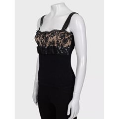Valentino Black Wool Sequin & Lace Top Size S