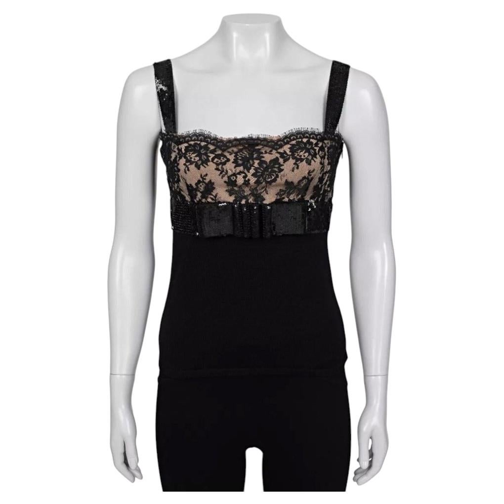 Valentino Black Wool Sequin & Lace Top Size S