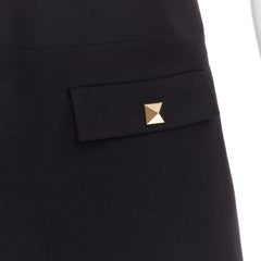VALENTINO black wool silk Rockstud pockets scoop minid ress IT38 XS