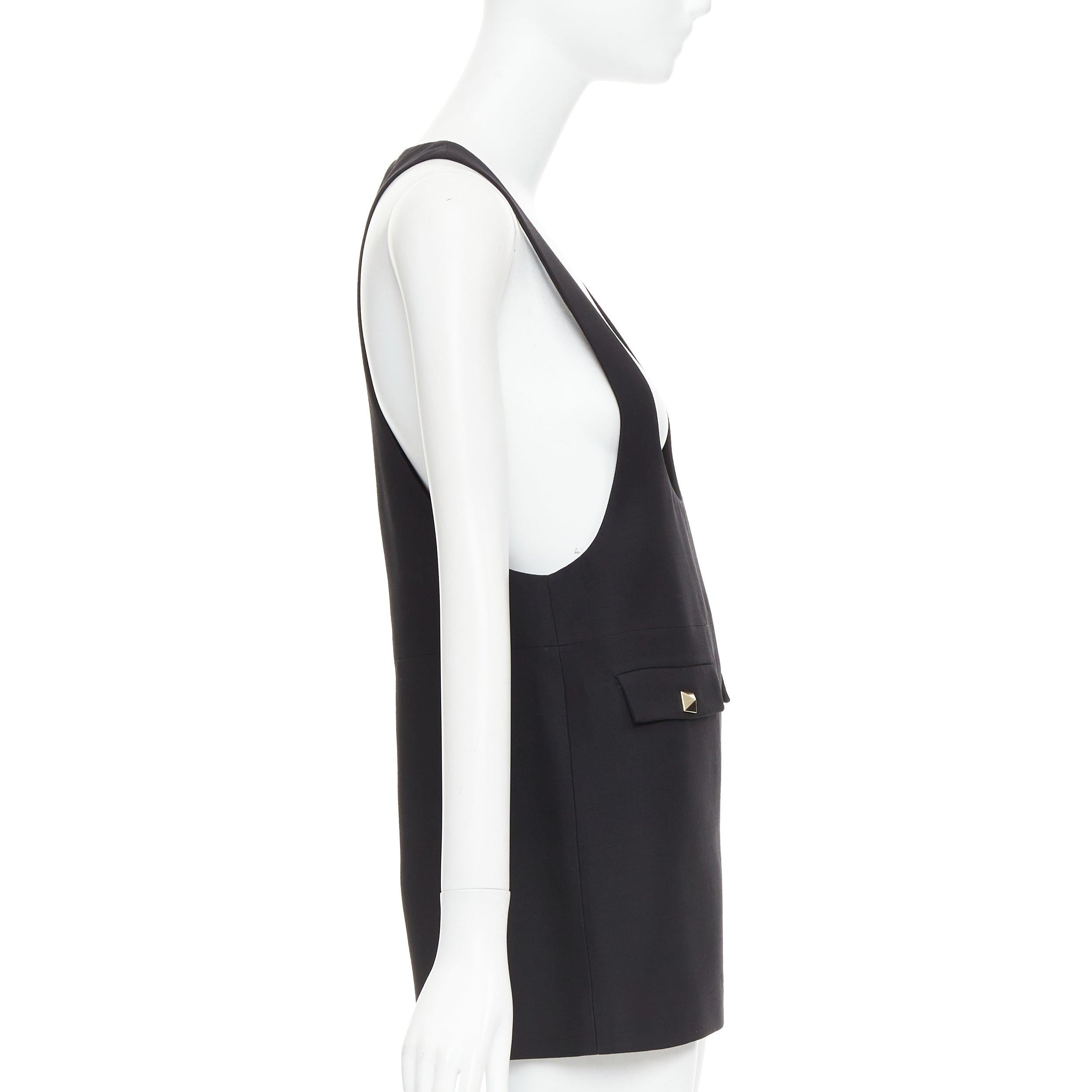 Women's VALENTINO black wool silk Rockstud pockets scoop minid ress IT38 XS For Sale