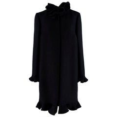 Valentino Black Wool & Silk Ruffled High Neck Coat - Size US 8