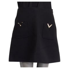 VALENTINO black wool V LOGO CREPE Skirt 42 M