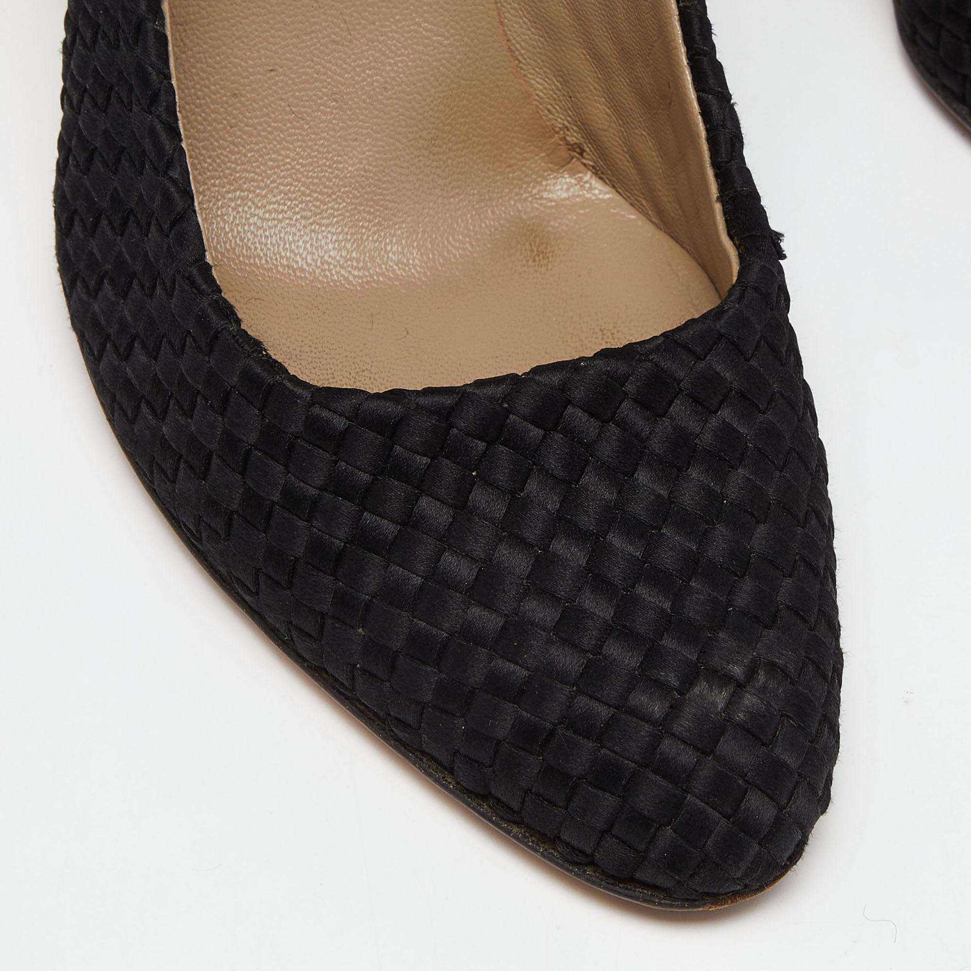 Valentino Black Woven Leather Pumps Size 37 For Sale 3