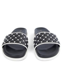 VALENTINO black & wrote leather ROCKSTUD Slides Sandals Shoes 37