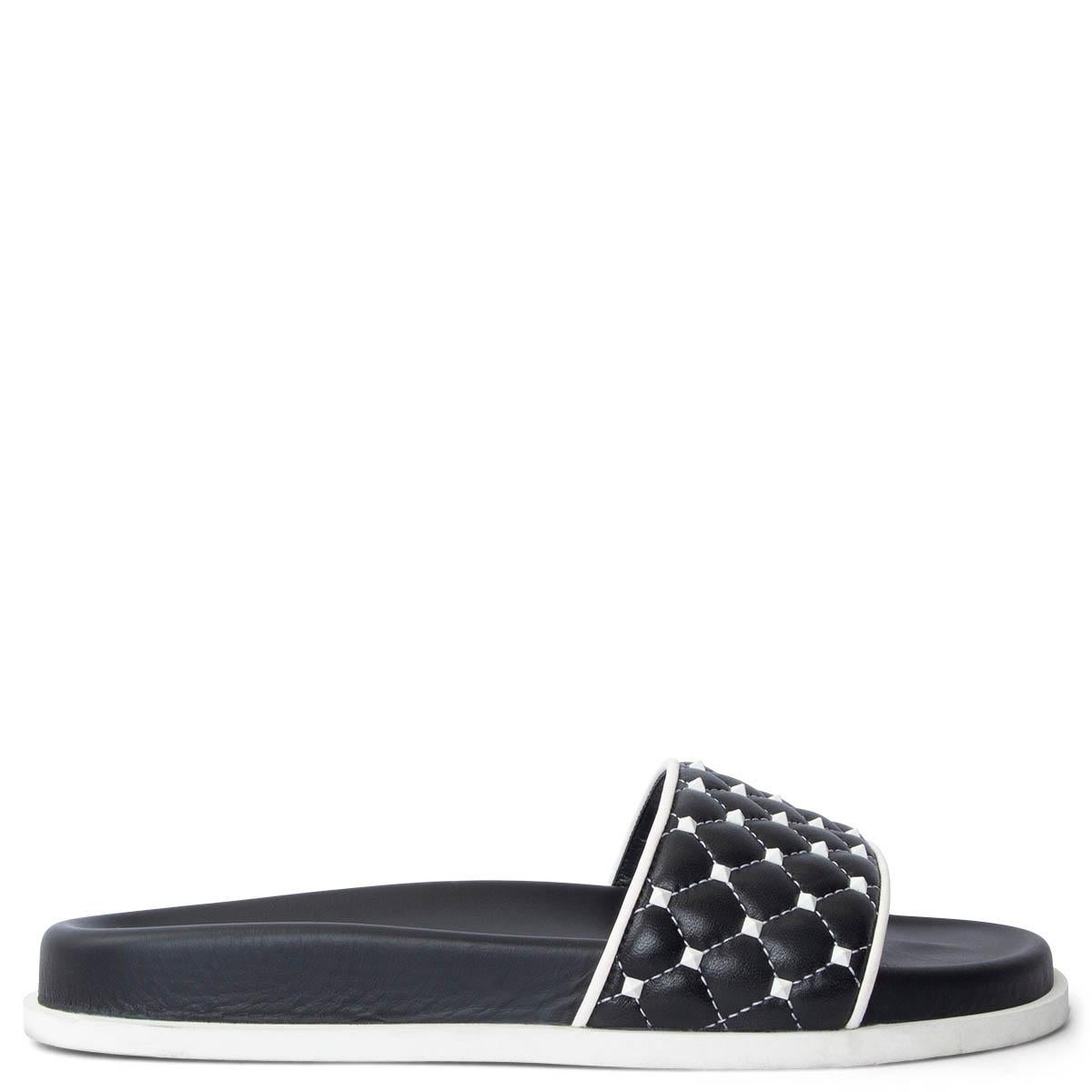 VALENTINO negro y escribió cuero ROCKSTUD Slides Sandalias Zapatos 37 en venta