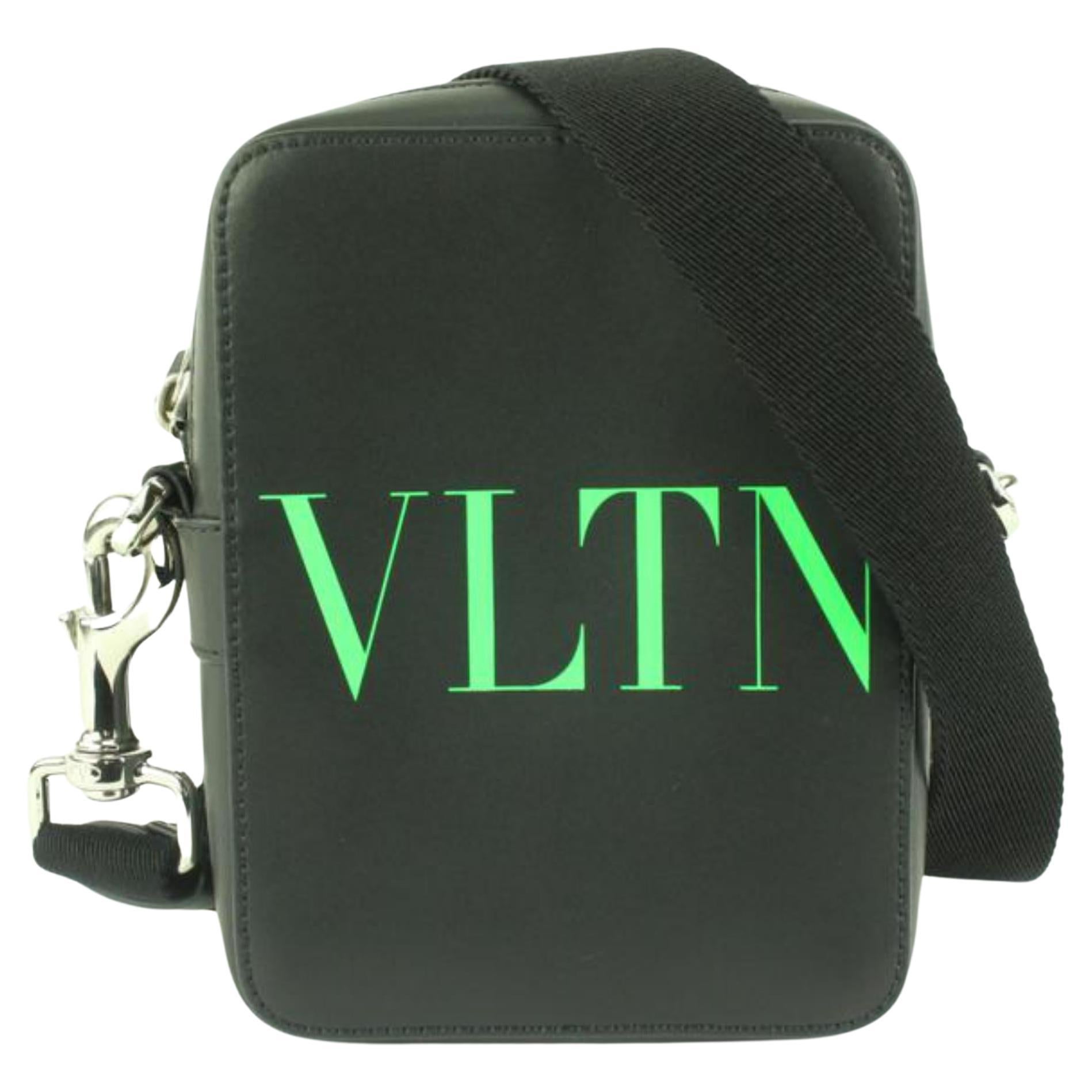 Valentino Black x Green Small Printed VLTN Crossbody Bag 112v34 For Sale