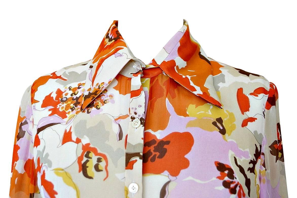 Beige Valentino Floral Print Silk Top Blouse 10