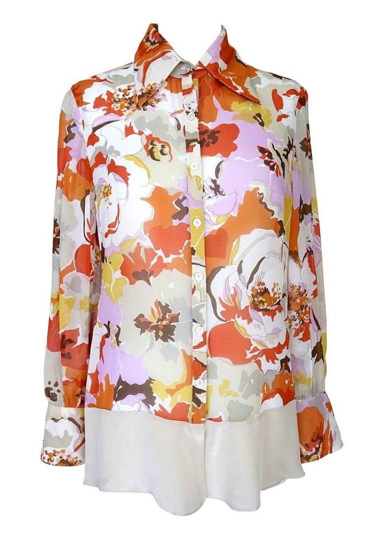 Valentino Floral Print Silk Top Blouse For Sale at 1stdibs