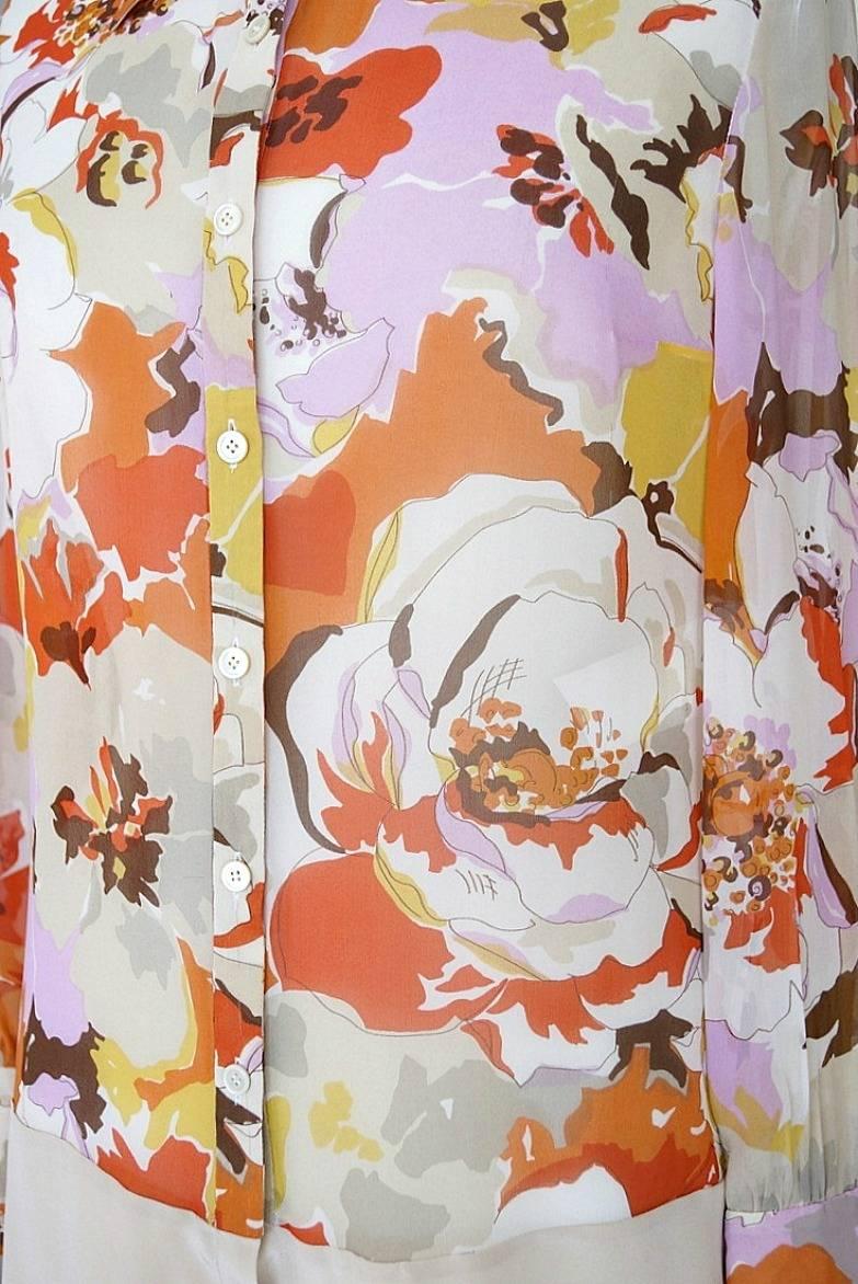 Women's Valentino Floral Print Silk Top Blouse 10