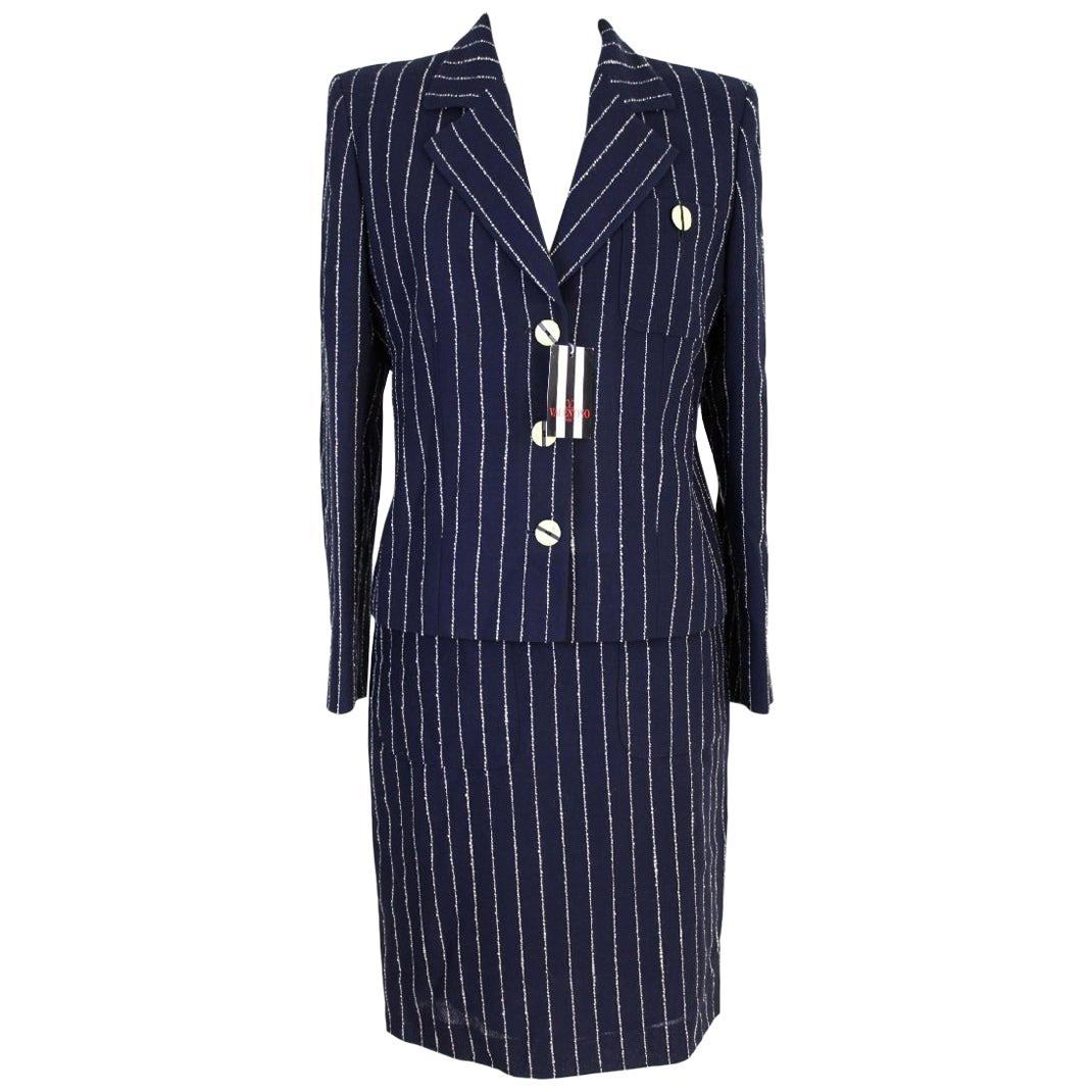 Valentino Blu Wool Pinstripe Dress Suit and Matching Jacket New 1990s