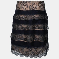 Valentino Blue and Beige Ruffle Trim Lace Skirt S