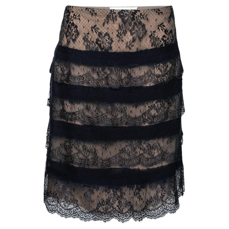 Midnight blue lace top and silk skirt