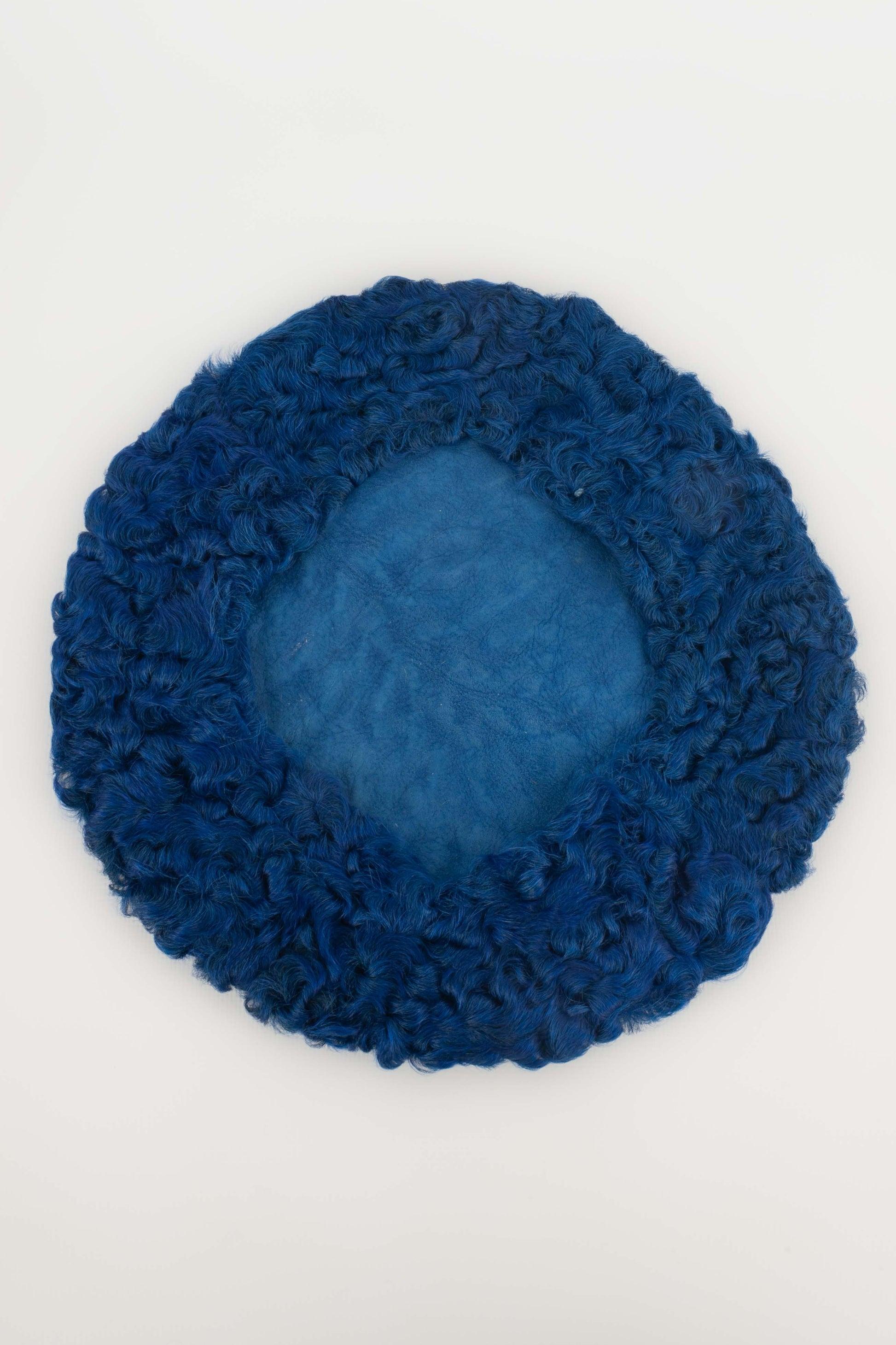 Valentino Blue Astrakhan Beret In Excellent Condition For Sale In SAINT-OUEN-SUR-SEINE, FR