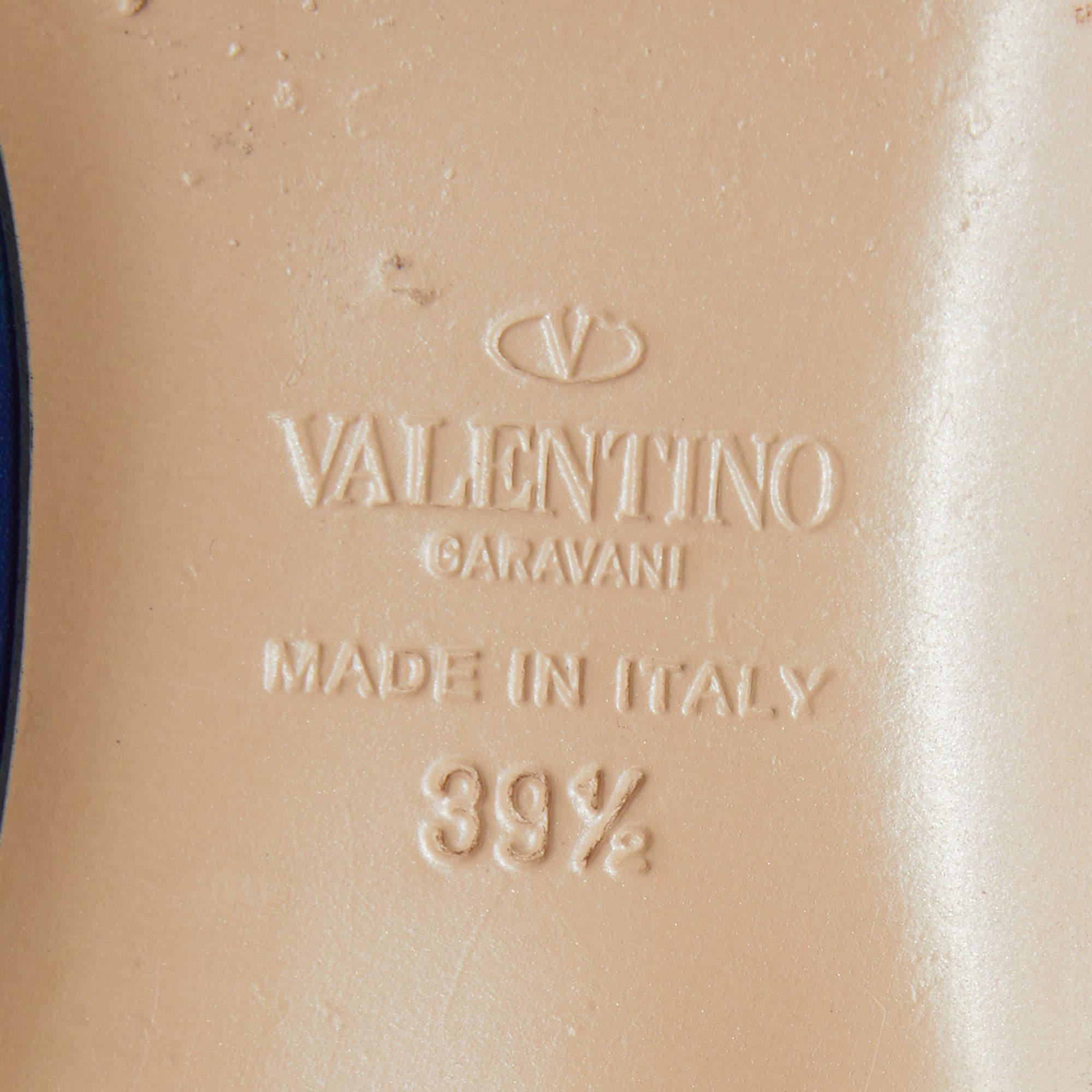 Valentino Blue/Beige Leather Rockstud T Strap Ballet Flats Size 39.5 4