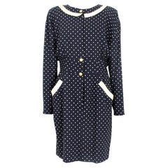Valentino Blue Beige Wool Polka Dot Dress Vintage 1990s
