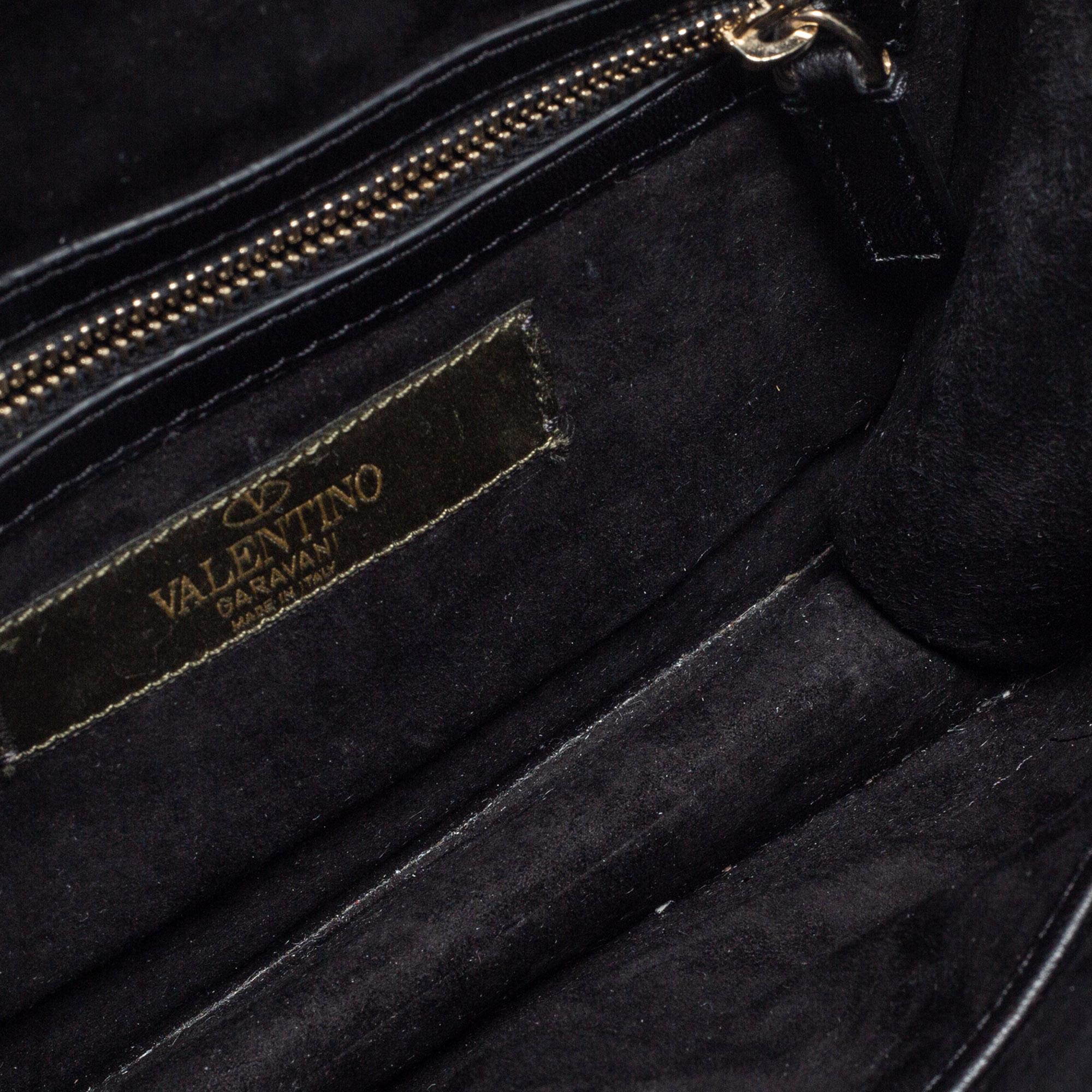 Valentino Blue/Black Crystal Embellished Leather Small Glam Lock Flap Bag 3