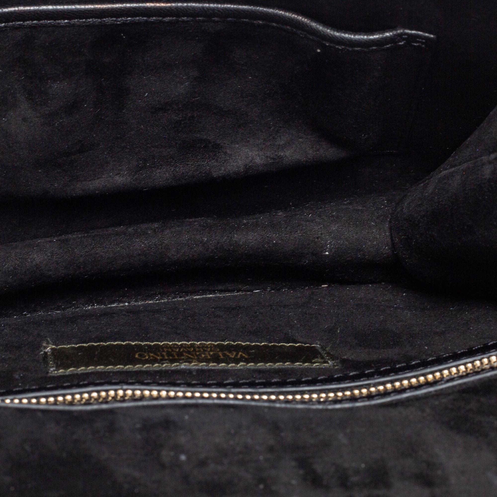 Valentino Blue/Black Crystal Embellished Leather Small Glam Lock Flap Bag 4