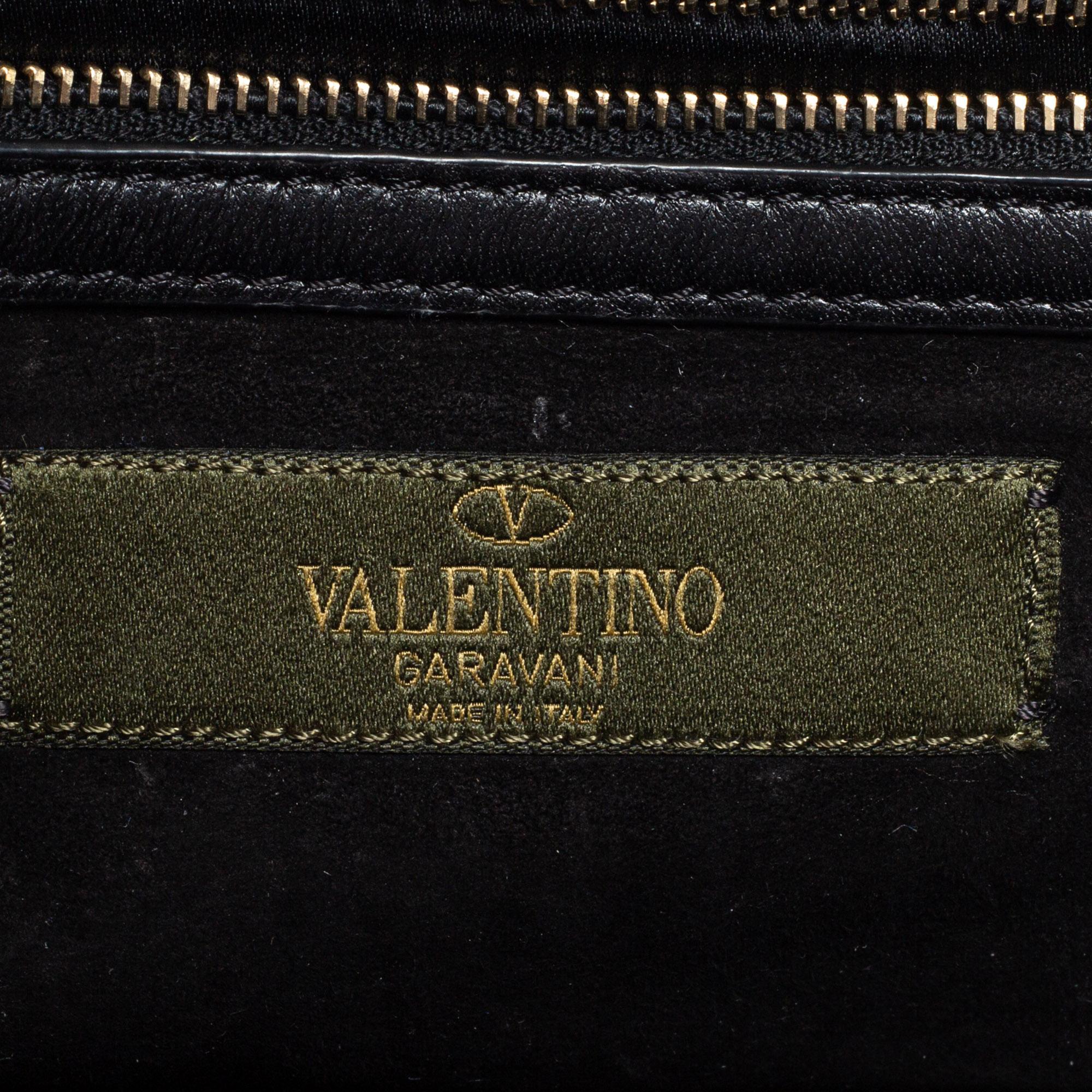 Valentino Blue/Black Crystal Embellished Leather Small Glam Lock Flap Bag 2