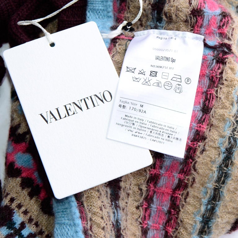 Valentino Blue Brown Pink Fair Isle Knit Bralette Crop Top Deadstock ...