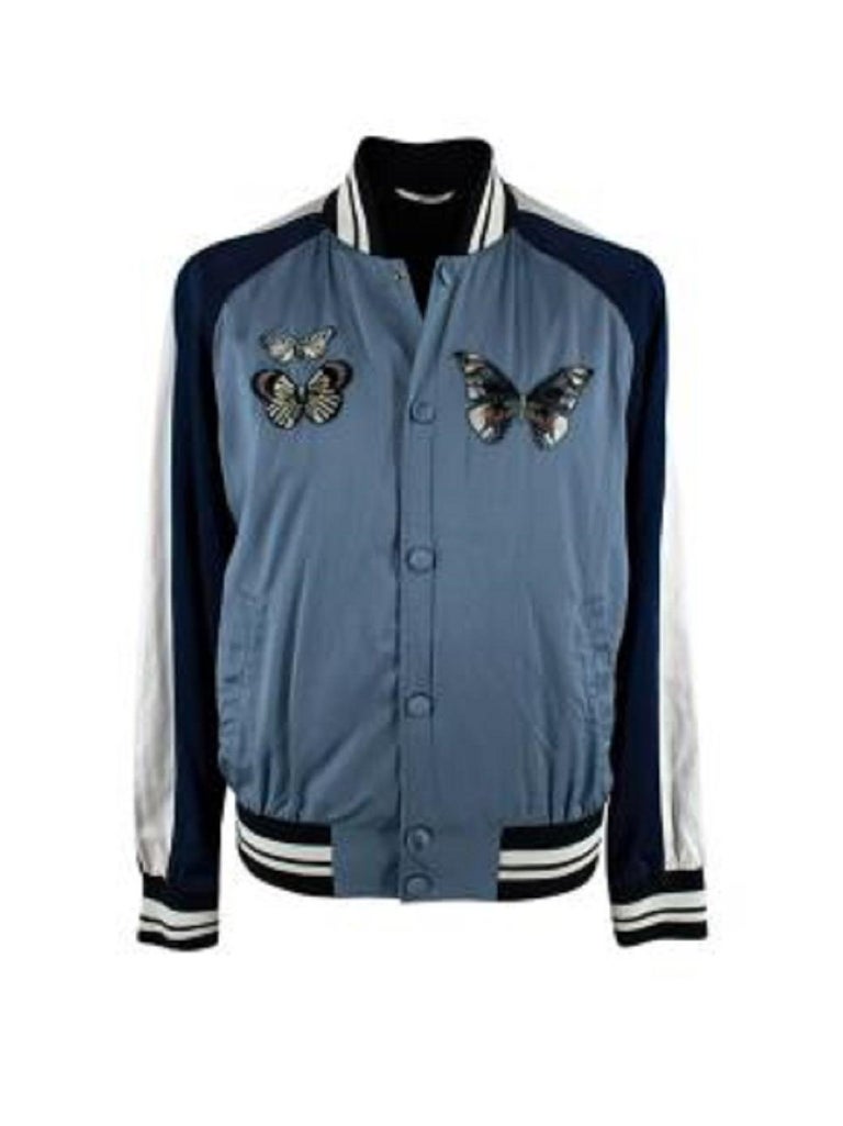 Valentino Blue Butterfly Satin Bomber Jacket For Sale at 1stDibs