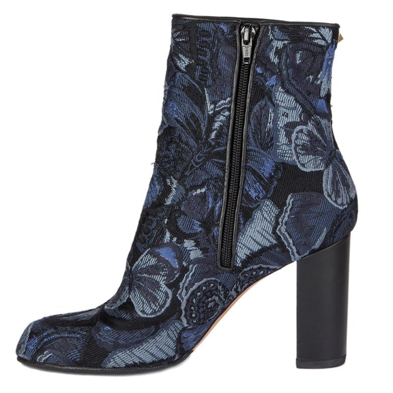 Black VALENTINO blue CAMUBUTTERFLY JACQUARD Ankle Boots Shoes 38.5