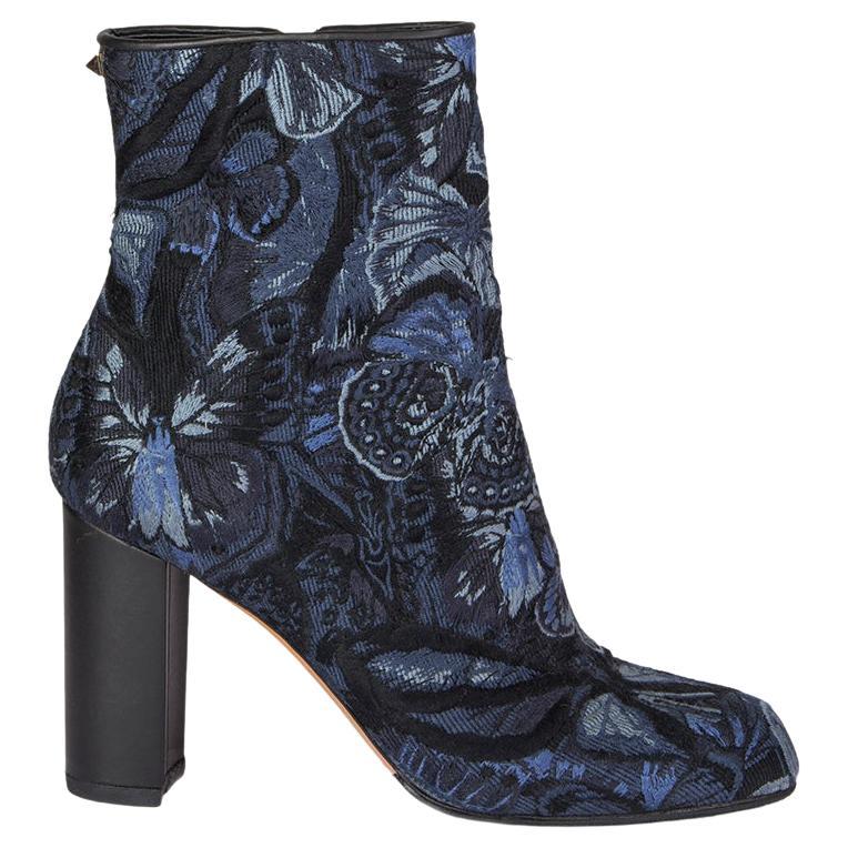 VALENTINO blue CAMUBUTTERFLY JACQUARD Ankle Boots Shoes 38.5