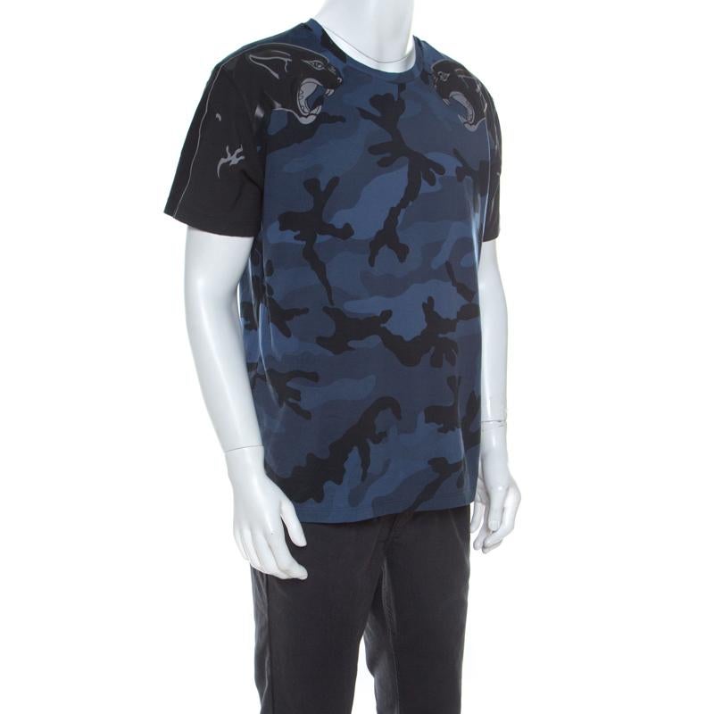 Black Valentino Blue Camupanther Print Cotton Short Sleeve T-Shirt L