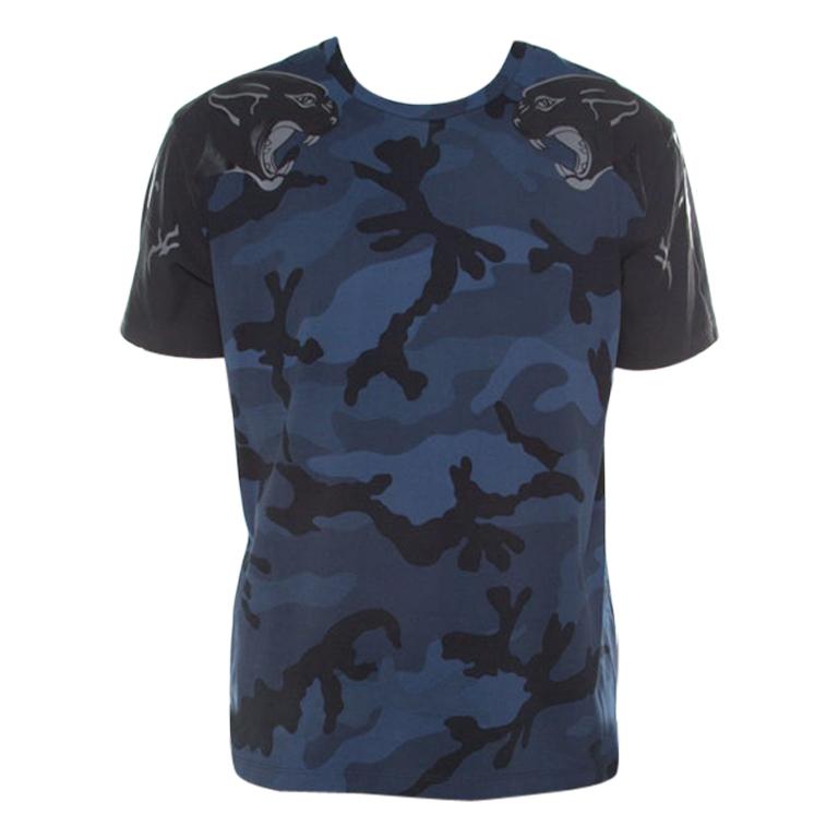 Valentino Blue Camupanther Print Cotton Short Sleeve T-Shirt L