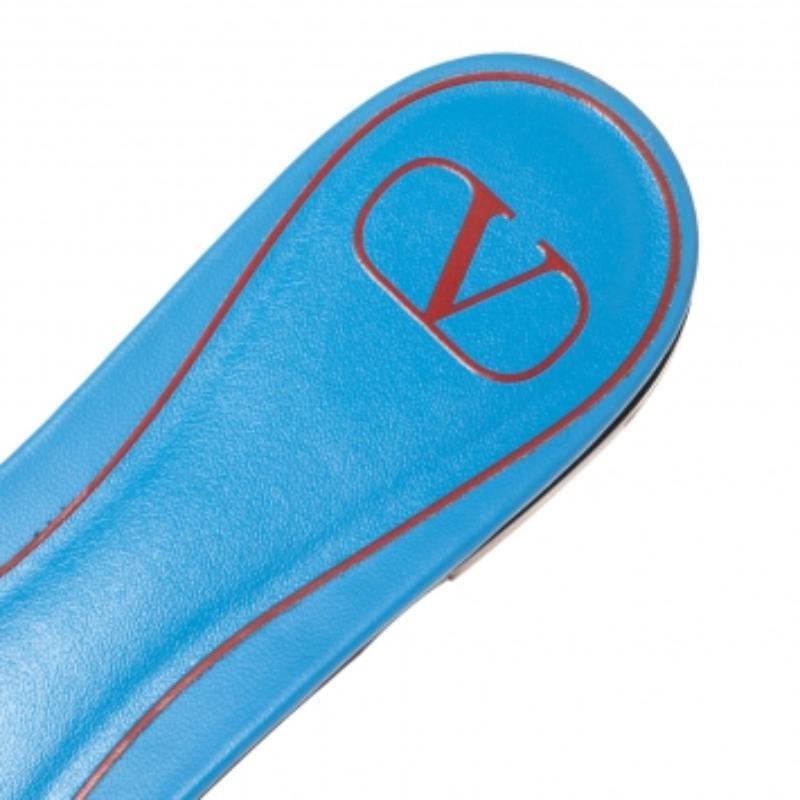 Valentino Blue Canvas Flower Palm Leaf Flat Slides Size 39 For Sale 1