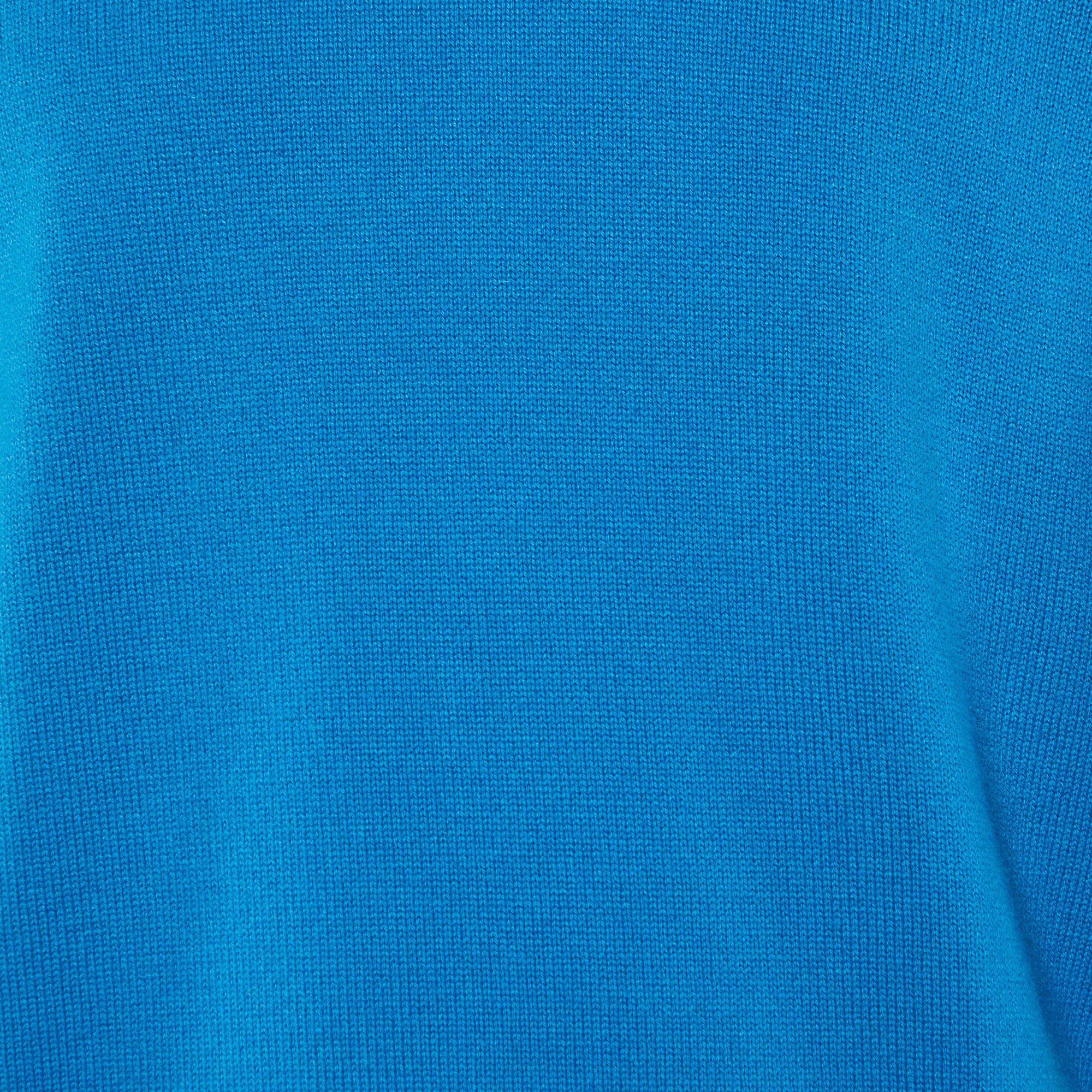 Valentino Blue Cashmere Knit Roundneck Sweater L In Good Condition In Dubai, Al Qouz 2