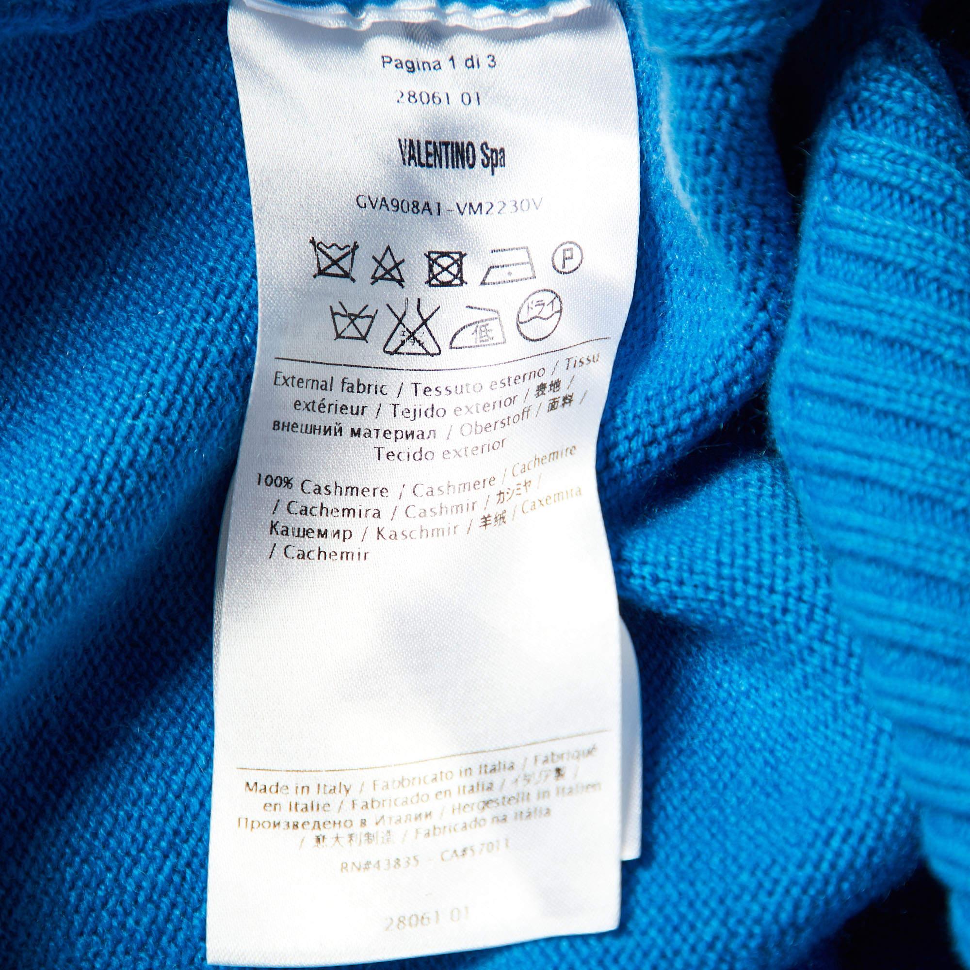 Valentino Blue Cashmere Knit Roundneck Sweater L For Sale 1