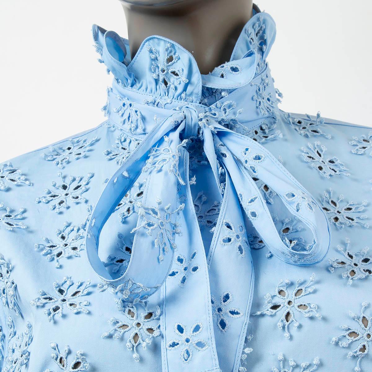 VALENTINO blue cotton 2022 SANGALLO EMBROIDERED HIGH NECK Blouse Shirt 38 XS For Sale 1